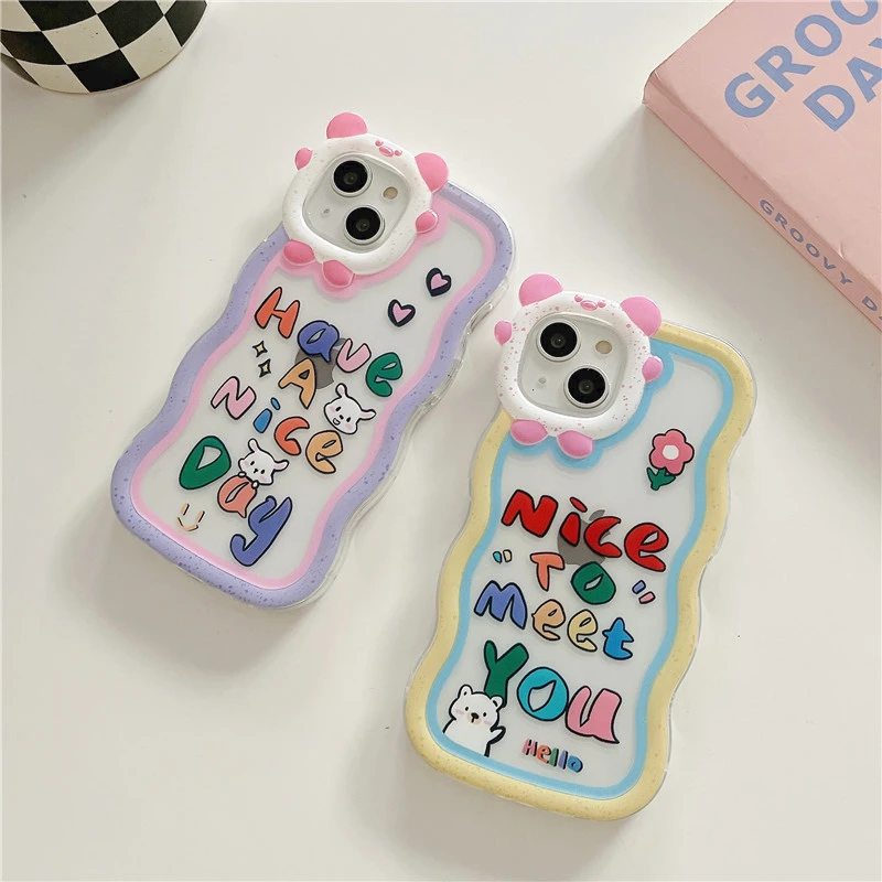 

HAVE NICE Cover For iPhone 14 7 8 6 6S Plus 13 12 11 Pro XS Max X XR Fashion Cat Ears Wave Border Shockproof Silicone Phone Case