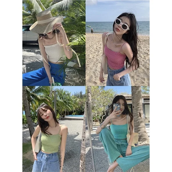 

Design pleated camisole women's cropped top