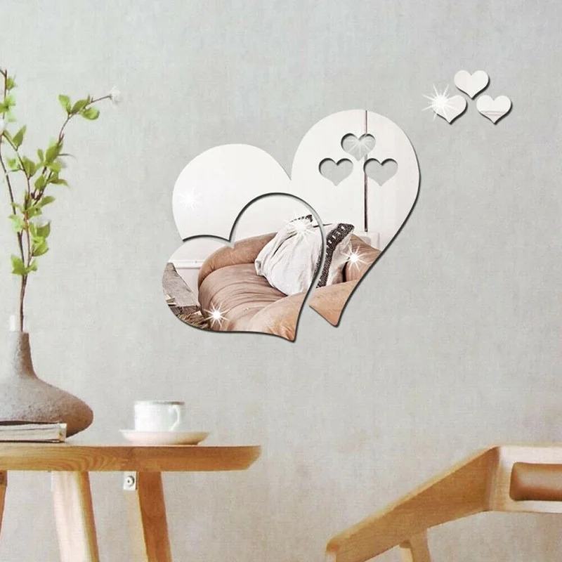 

1Set 3D Love Hearts Mirror Wall Sticker Decal Wall Art Removable Wedding Decoration Kids Room Decoration Toilet Table Sticker