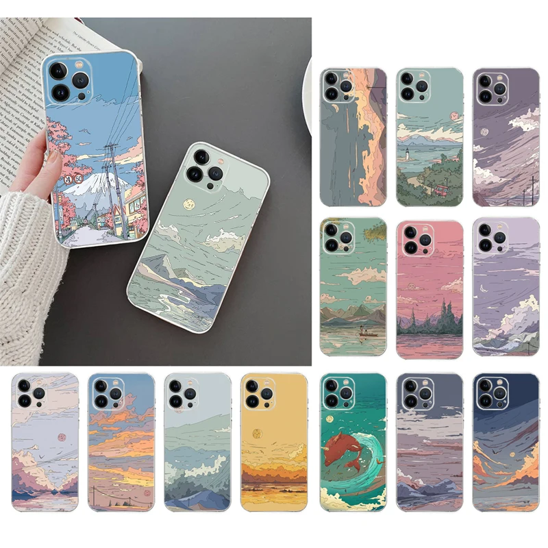 

Anime Scenery Sky Landscape Phone Case For iphone 14 13 12 11 Pro Max XS XR X 12mini 14 Plus 7 8 SE Mobile Phone Case Funda