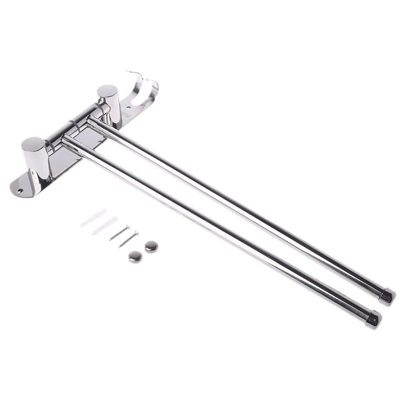 

Towel Holder 2 Swivel Rotating Bars Arms Rods Stainless Steel Wall Mounted Kitchen Bathroom Rack Rail Hanger Shelf With Hook