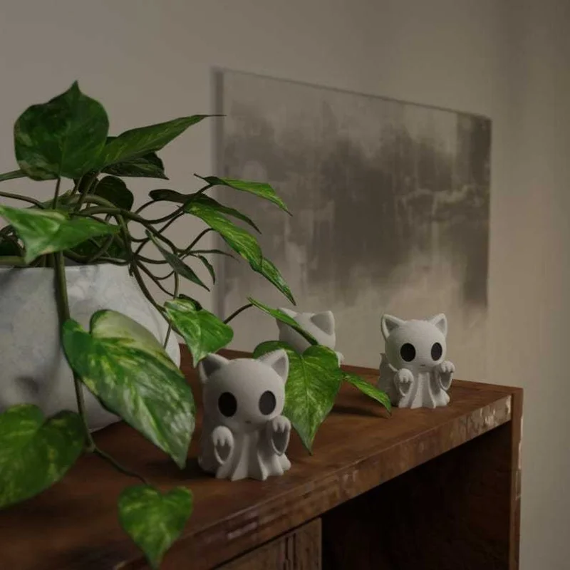 Фото 3D-статуэтка белого призрака-животного: кошка, собака, украшение для автомобиля, милая мини-скульптура, декор для приборной панели авто, интерьера, стола, дома №1