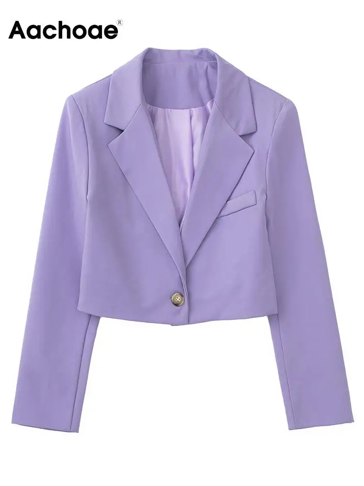 

Aachoae Women Fashion Solid Color Cropped Blazers Vintage Notched Collar Long Sleeve Blazers Ladies Chic Singel Button Blazer