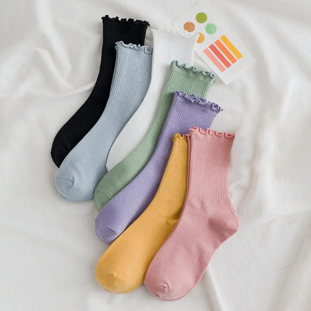 

1 Pair Trendy Winter Mid Tube Socks Thermal Women Socks High Elasticity Pure Color Lady Fall Winter Socks Keep Warm