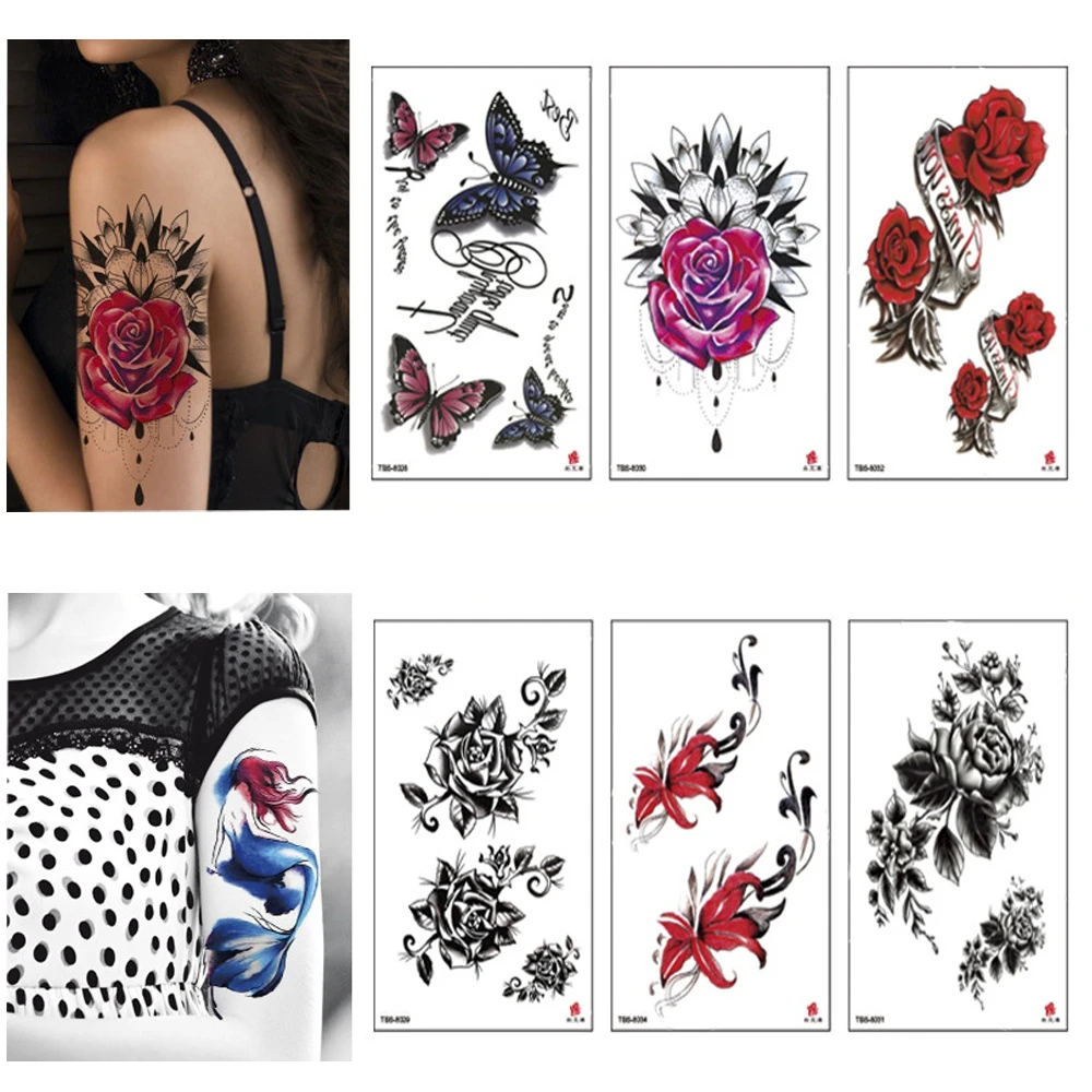 Водостойкая Временная тату-наклейка, цветок, роза, переводная татуировка на руку, хипстерские тату, женские тату, боди-арт, искусственные татуировки 