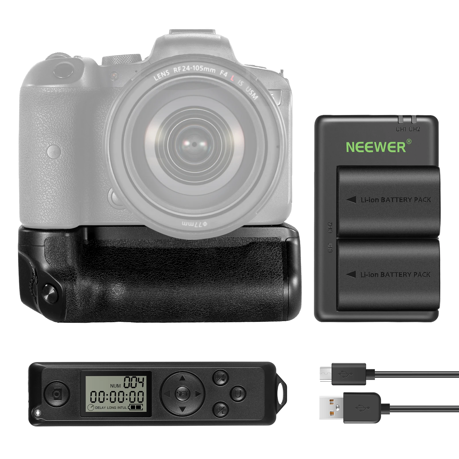 

NEEWER вертикальный сменная ручка батареи для BG-R10 с 2,4G пультом дистанционного управления, 2 пакета 2250mAh LP-E6/LP-E6N/LP-E6NH батареи и двойной Slo