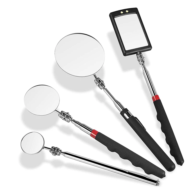 

4Pctelescoping Inspection Mirror,LED Lighted Flexible Telescoping Mirror Inspection Tool For Checking Vehicle Small Part