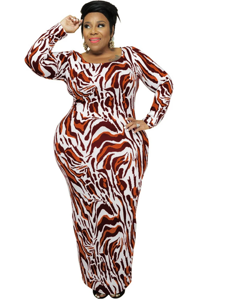 

5XL Plus Size Dresses For Women Clothes O Neck Full Sleeve Robes Spring Autumn New Leopard Print Streetwear Oversize Maxi Dress