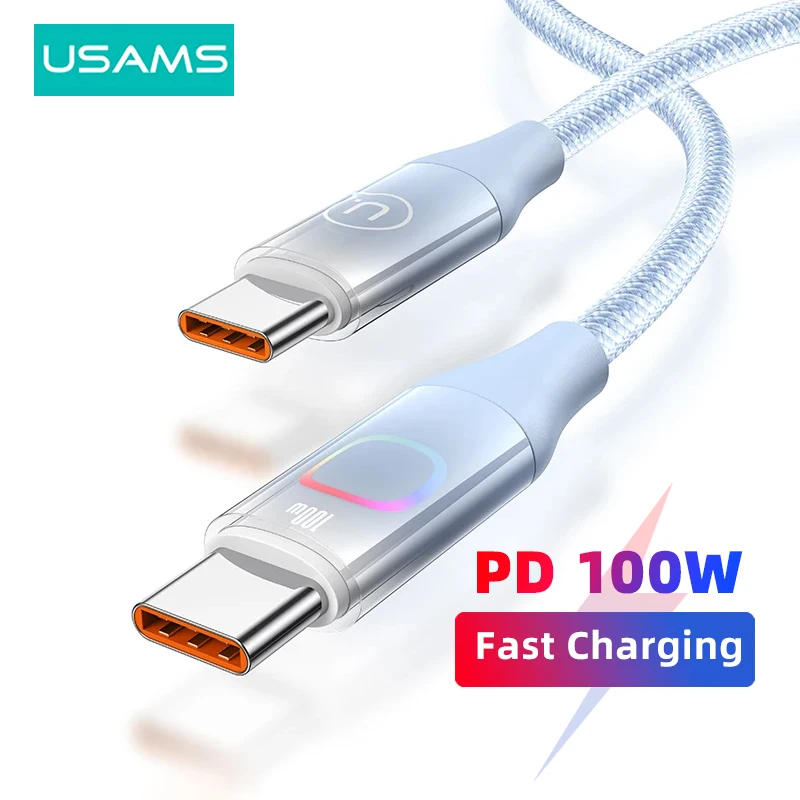 

USAMS Gradient Color USB C Cable 100W Type C to Type C Cable PD Fast Charge Charger for MacBook iPhone 15 Pro Max iPad USB Cable