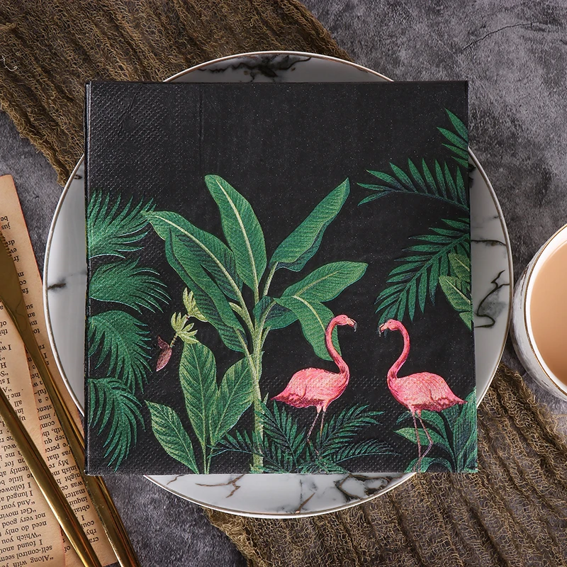 

Colored printed napkin ins style western restaurant dessert shop table paper black Flamingo pure wood pulp paper towel