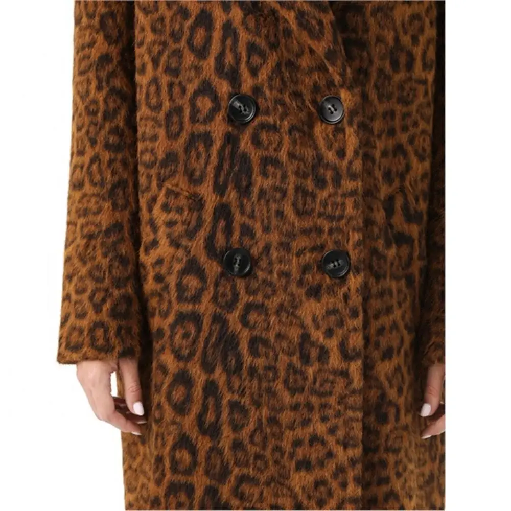 Women Winter Real Fur Long Leopard Print Teddy Coat double-breasted With Pocket Jacket Print Thermal Leisure Real Fur Coat