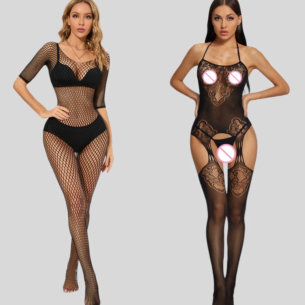 

Women Sexy Jumpsuit High Fishnet Nylon Open Crotch Bodystocking Lingerie Hollow Out Costumes Pajamas Underwear Catsuits Set