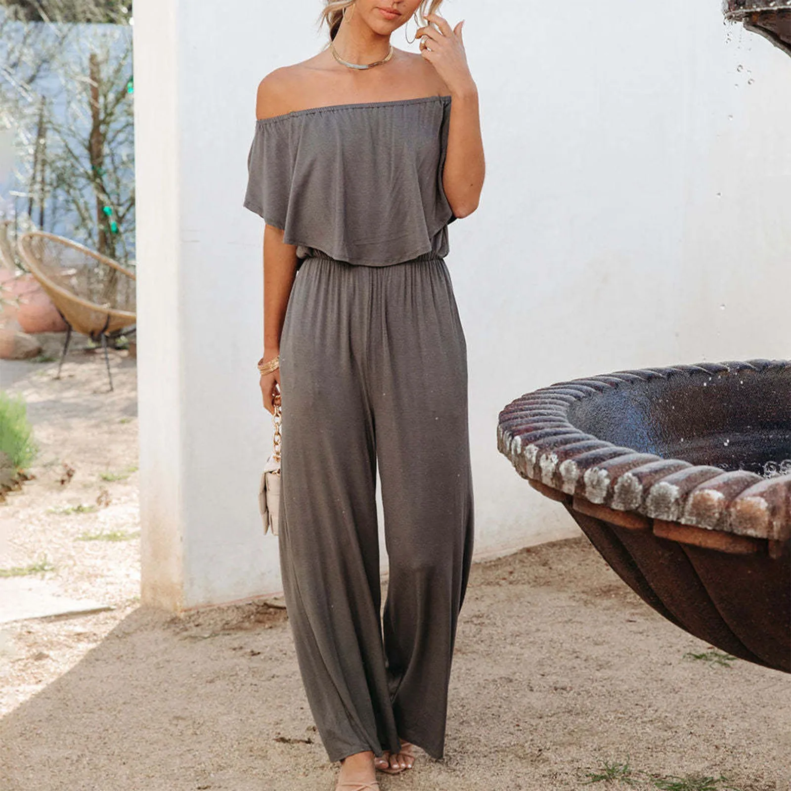 Женский однотонный повседневный комбинезон с открытыми плечами уличная мода