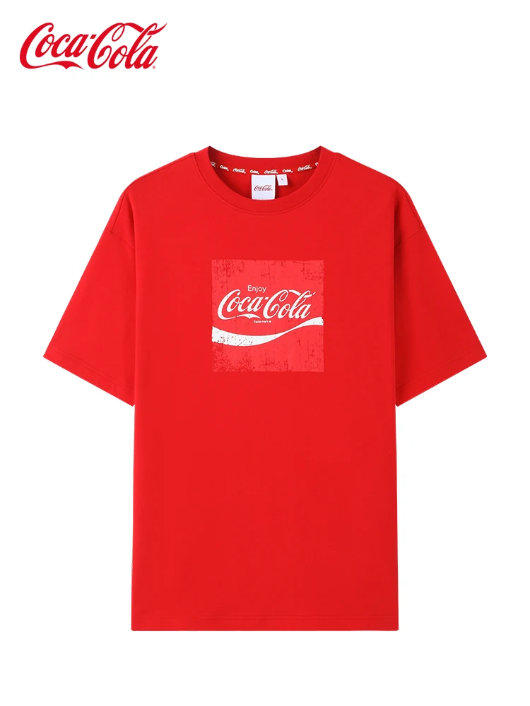 2022 официальная хлопковая футболка с коротким рукавом и квадратным принтом Coca-Cola