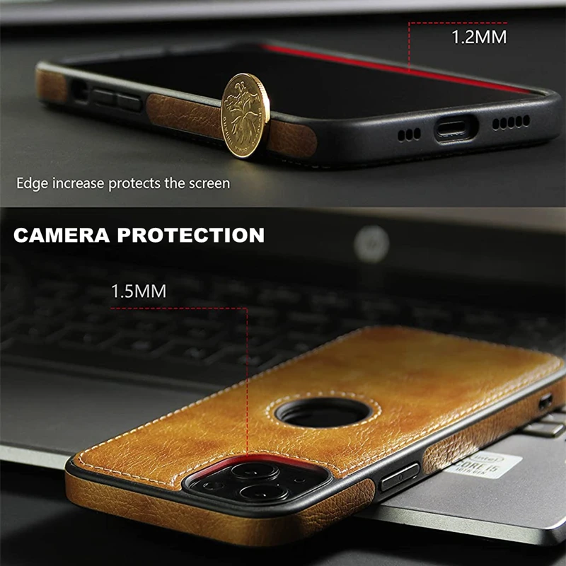 Тонкий чехол из искусственной кожи с отверстием для логотипа телефона iPhone 13 12 11 Pro