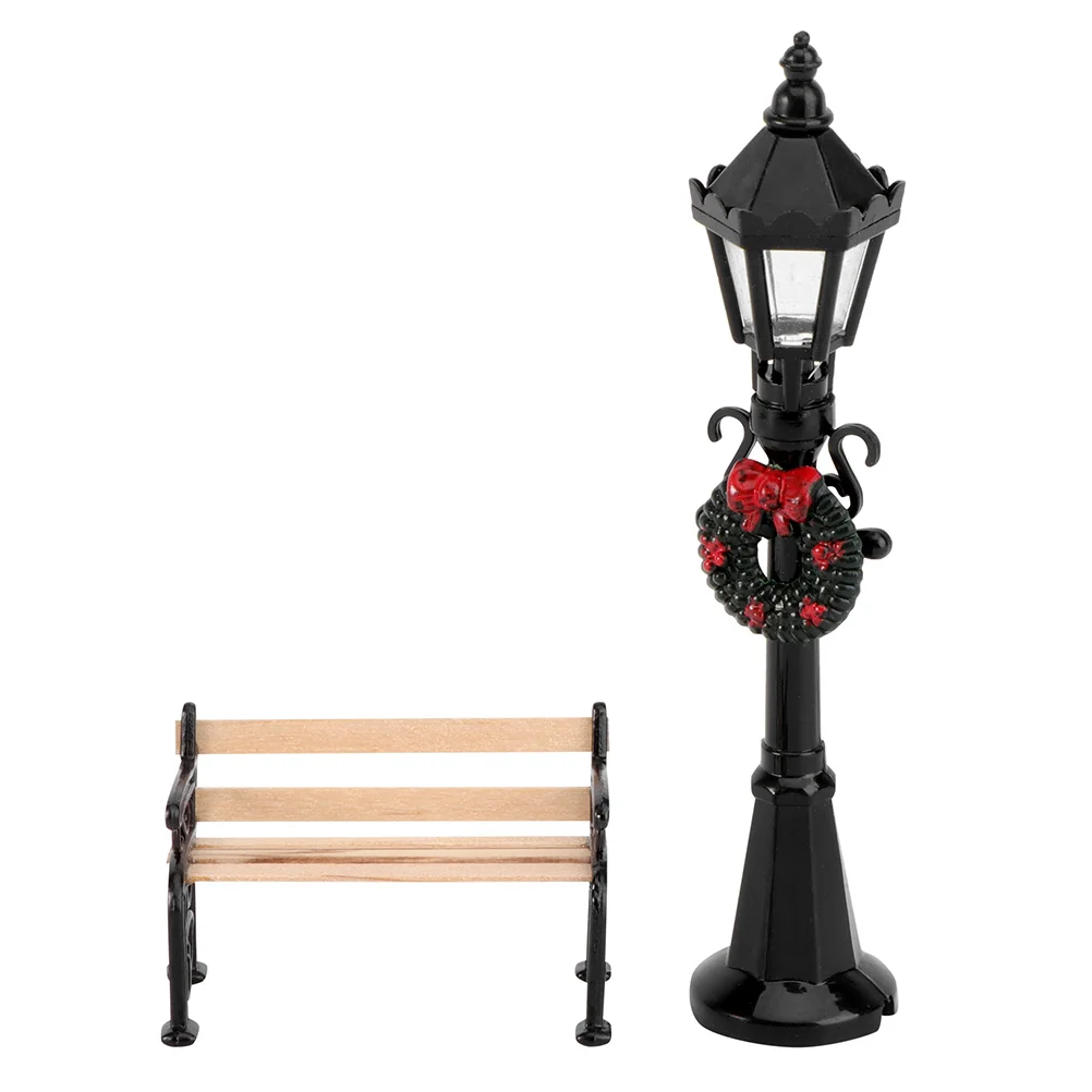 

1 Set of Mini Street Light Decors Mini Park Chairs Miniature Ornaments Kids Toys