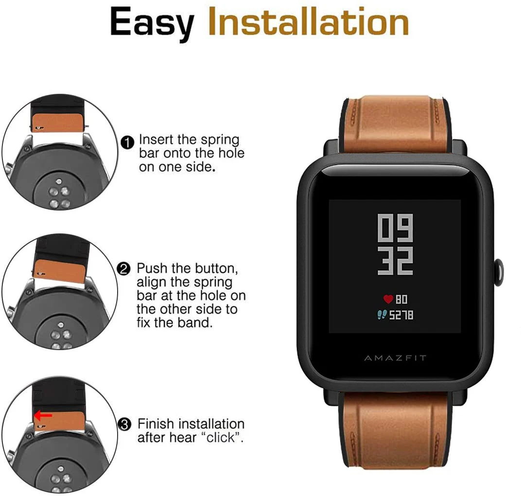 20/22mm Genuine leather Strap For Amazfit GTS 2/2e/GTS2 Mini/GTR 42mm 47mm/GTR2/2e/stratos 2/3 Pace Bracelet Watch