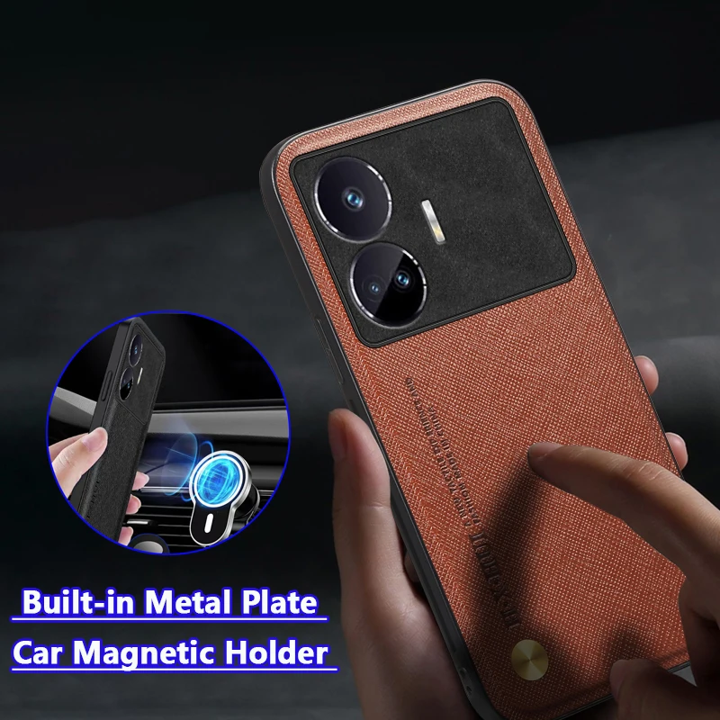 

For OPPO Realme GT Neo 5 SE Case Luxury Leather Magnetic Car Holder Plate Phone Case For Realmi GT Neo 5SE Shockproof Back Cover
