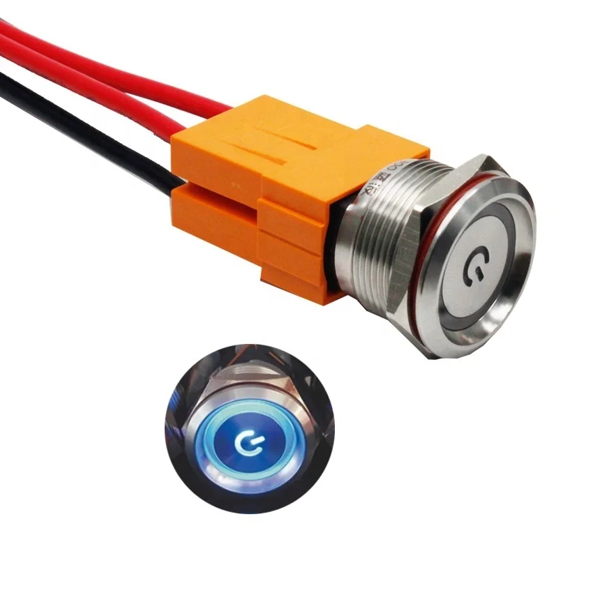 

16mm 19mm 22mm 25mm 30mm 40mm illuminated customized symbol momentary or latching metal push button switch