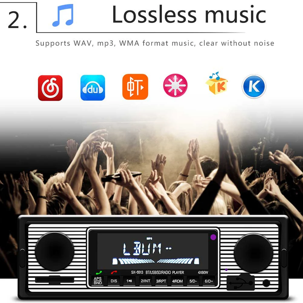 

Smart Car Stereo Bluetooth Vintage Car Radio MP3 Player Stereo USB for AUX Classic Car Stereo Audio Silver Black Voice Broadcast