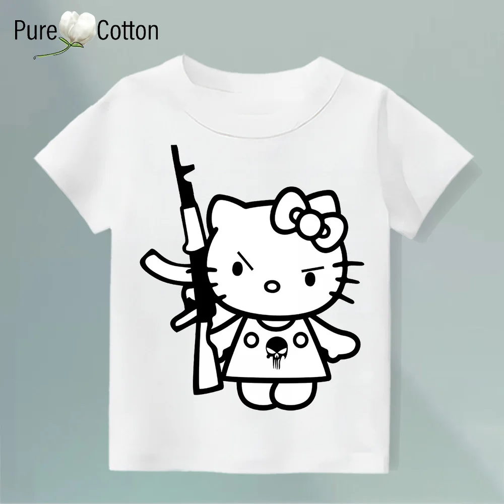 Совершенно Новый Детский Комплект С Короткими Рукавами И Рисунком Кота В Уличном