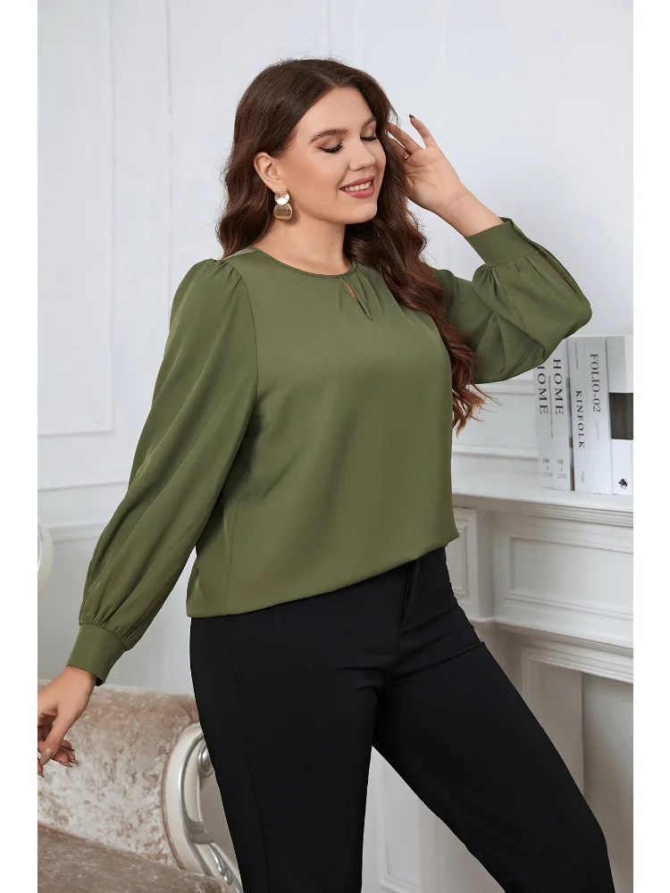 Early spring crewneck long sleeves green large size women's shirt blusas femininas elegantes  plus size feminino  blouses