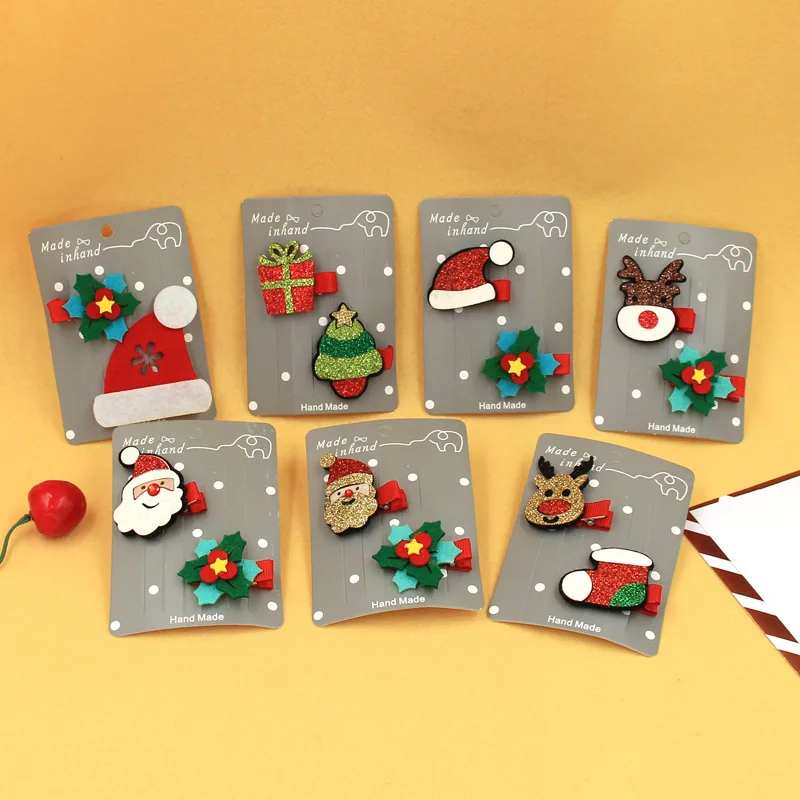 

2Pcs Kids Girls Santa Claus Hairpin Christmas Baby Deer Head Hair Side Clip Rope Accessories Barrettes Headhand for Gifts