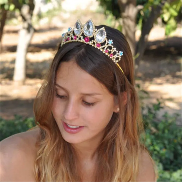 

Colorful Crystal Headband Handmade Bride Diamond Cross-border Banquet Wedding Ornament Female Vintage Tiaras and Crowns