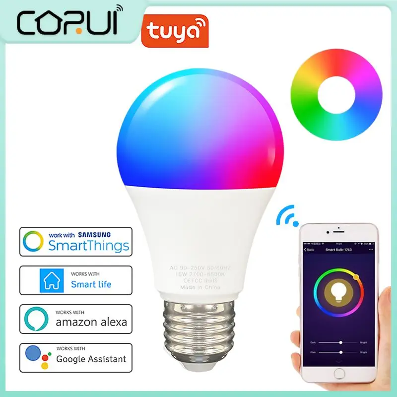 

CoRui 15/9W TUYA Smart Bulb WiFi E27 B22 RGB LED For Alexa Lamp Google Home Yandex Alice 100-240V Dimmable Voice Control