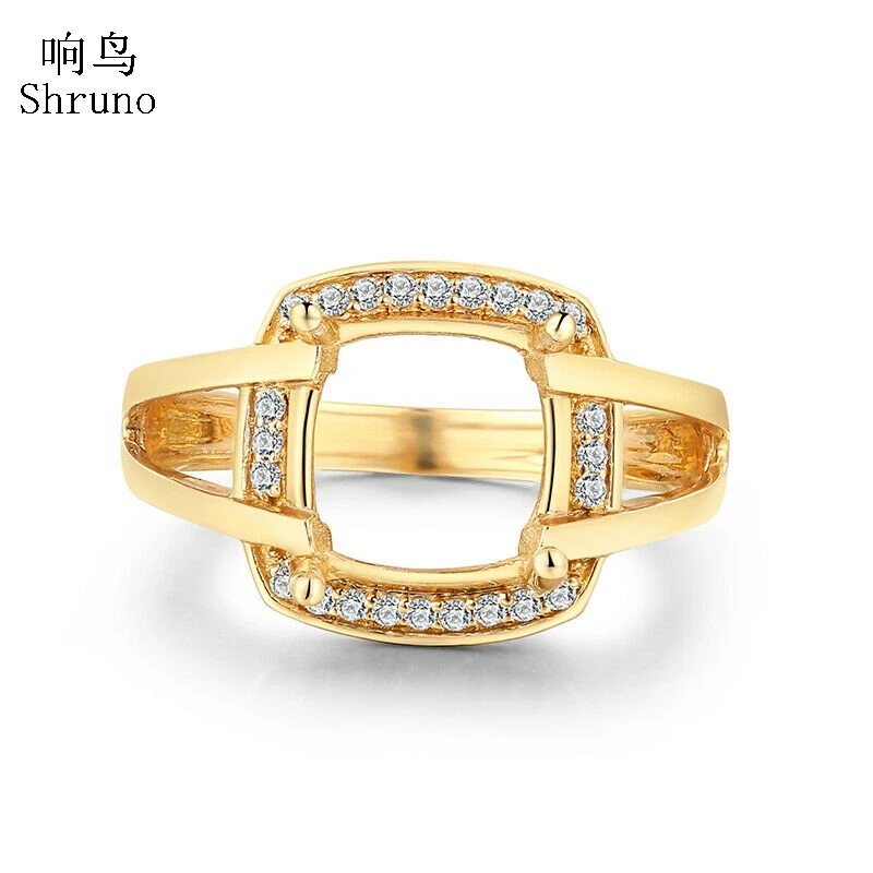 

Shruno Women Jewelry Moissanite Ring Solid 10K Yellow Gold Lab Grown Moissanite Diamond Engagement Ring Setting Fit Cushion 9mm