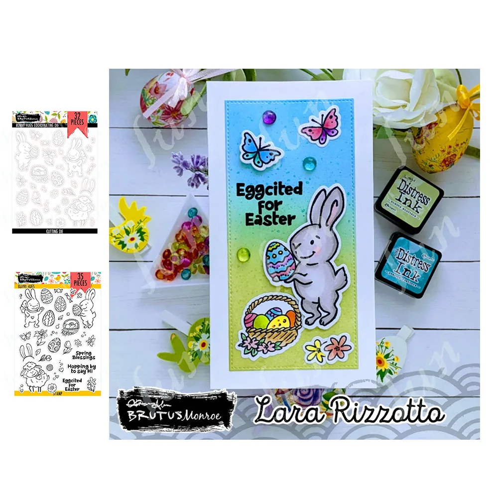 

Spring Easter Bunny Hugs New Metal Cutting Dies Clear Stamps Diy Paper Greeting Card Scrapbooking Diary Decoration Drawing Molds