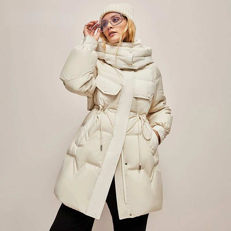 

Новинка 2022, зимняя одежда, Женская рабочая одежда, облегающее плотное модное пальто с капюшоном и белым утиным пухом для женщин