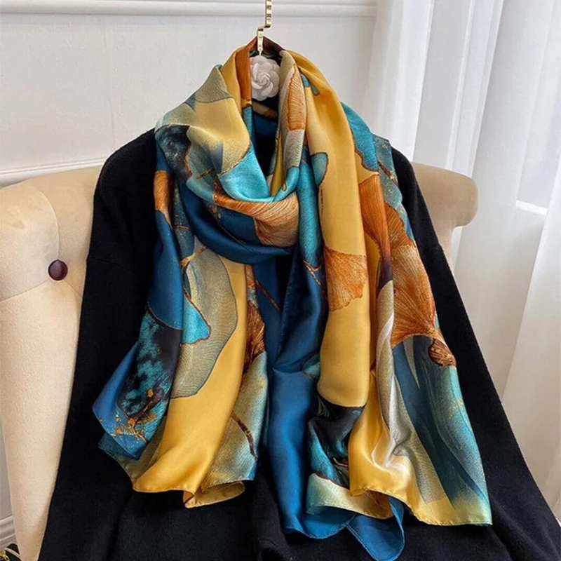 Модный атласный шелковый шарф 180x90 см Женская Роскошная большая шаль