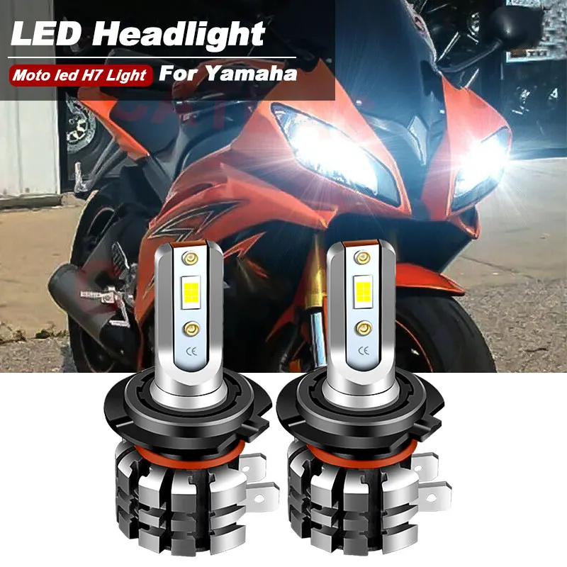 

2 шт. мотоциклетные светодиодные лампы для фар H7 9600lm CANbus для Yamaha YZF R6 2007-2014, комплект обновления, высокий ближний свет, мото белый