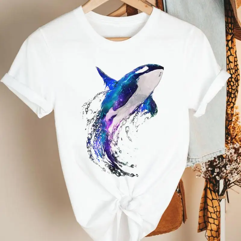 

Женская футболка с рисунком акварелью и животными, в стиле 90-х