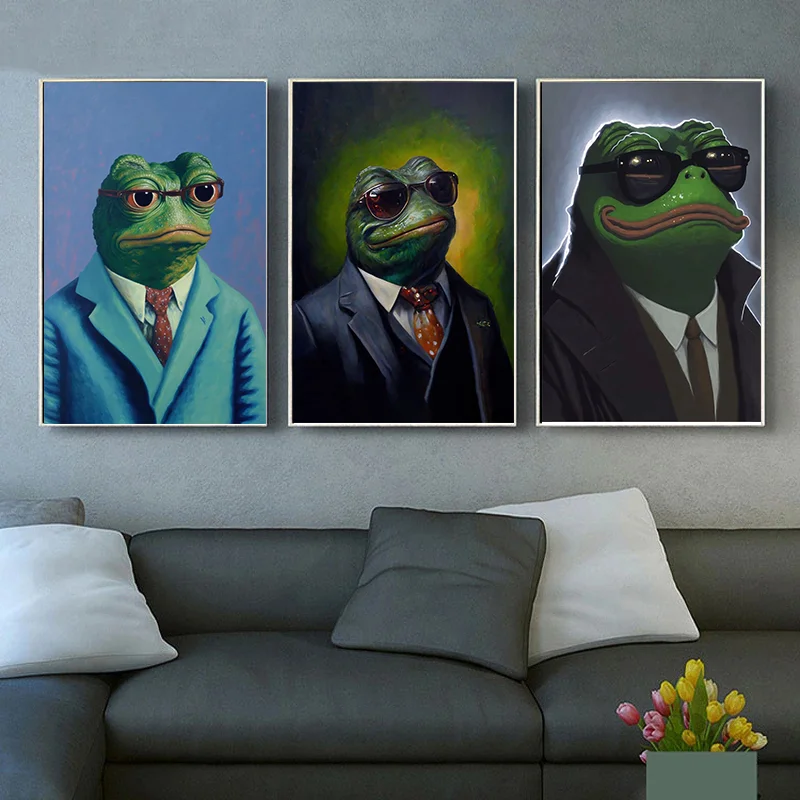 Абстрактный Забавный постер в виде лягушки с мемом костюм со смехом ковбойская