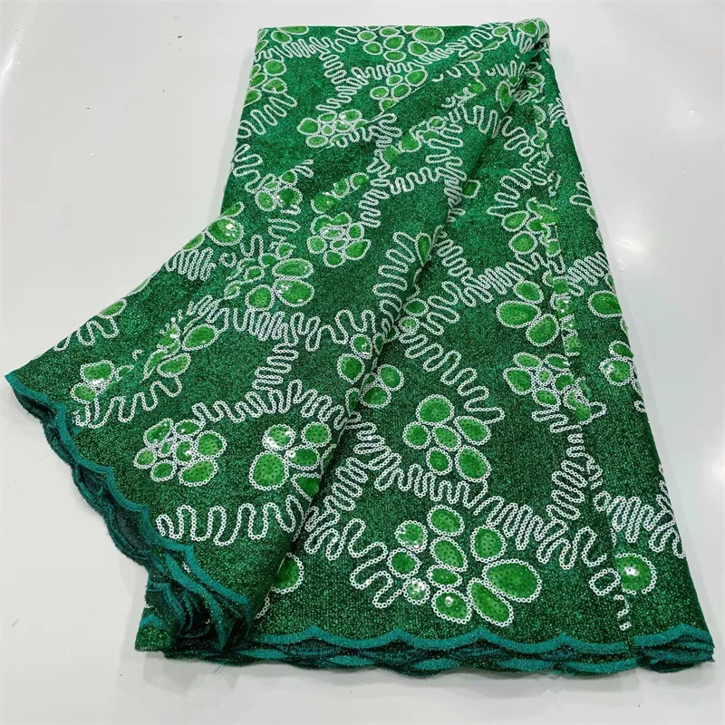 

2023 Роскошная зеленая Высококачественная африканская кружевная ткань, французская сетчатая ткань с блестками, швейная вышивка, тюль для нигерийского платья 2,5 ярдов