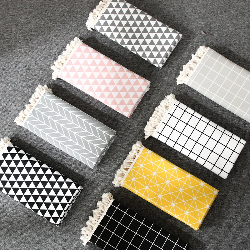 

Nordic Cotton Linen Tablecloth Yellow Plaid Striped Dining Table Cloth Pendant Lace Decor Rectangular Tea Table Pad Meal Cloth