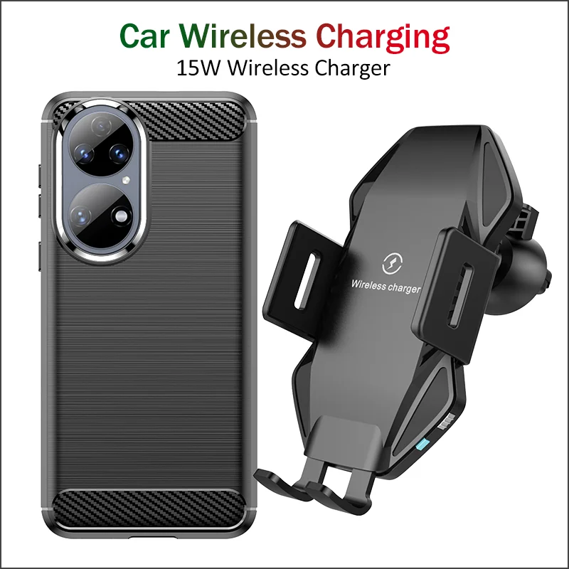

15W Qi Fast Car Wireless Charging Holder for Huawei P50 Pro/P30 Pro/P40 Pro Plus Wireless Car Charger Auto Clamping Gift Case