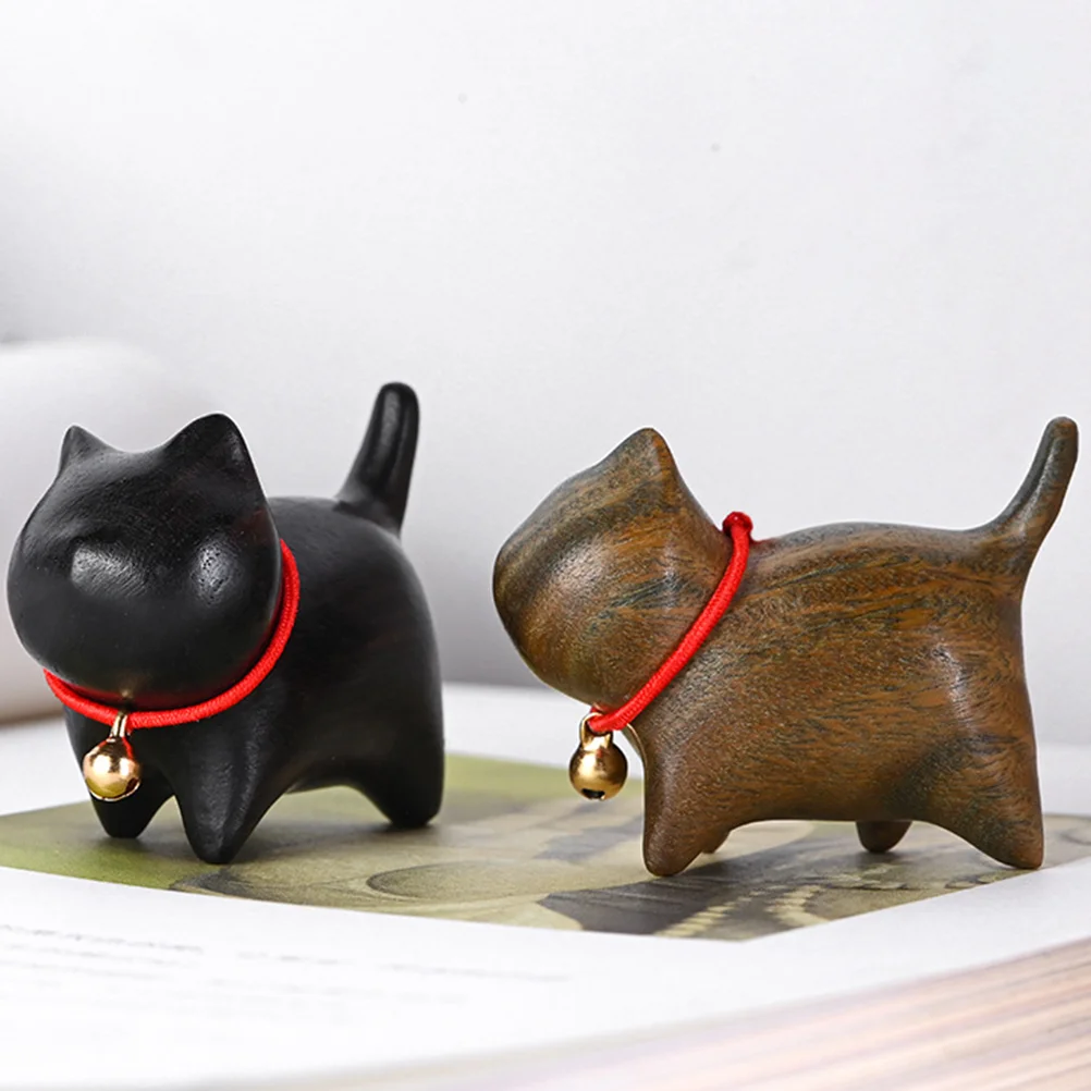2Pcs Mini Wood Cat Figurine Wooden Cat Statue Pen Rack Home Tabletop Decoration enlarge