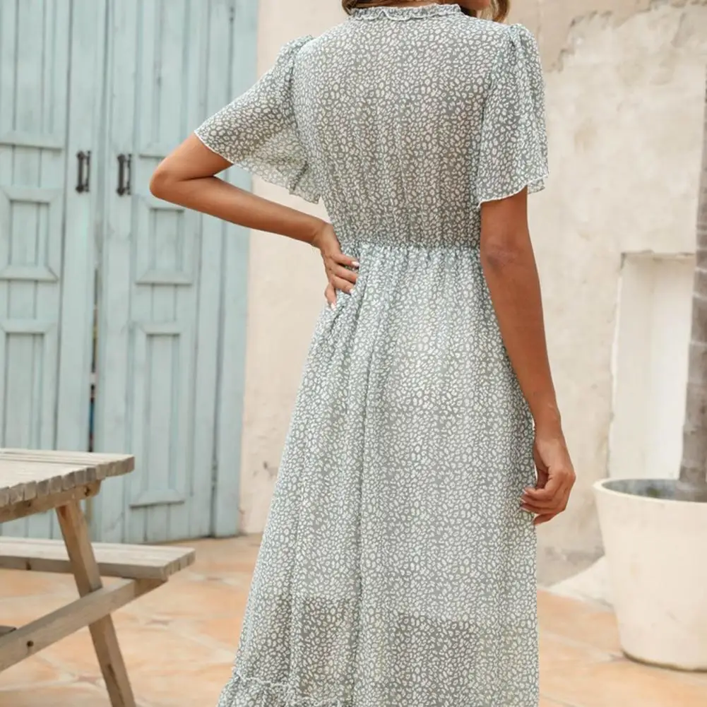 

Chic Casual Dress Pleated Acrylic Fiber Midi Dress Large Hem Women Dress