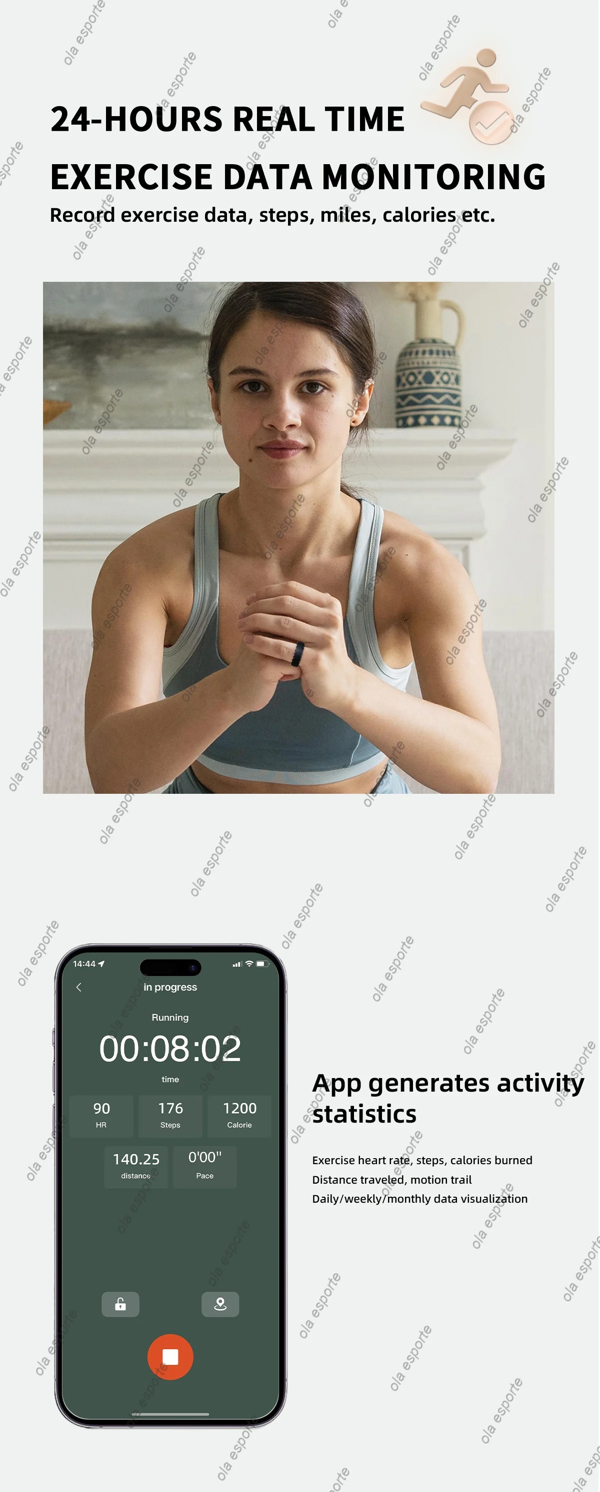 Водонепроницаемый фитнес-трекер с умным кольцом для Samsung Galaxy пульсометром
