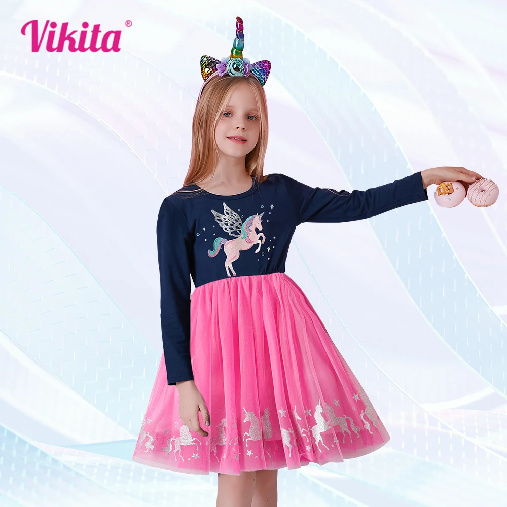 Купи VIKITA Girls Princess Dress for Kids Baby Girls Tutu Dresses Children Party Gown Kids Unicorn Clothes Vestidos Cute Pattern за 974 рублей в магазине AliExpress