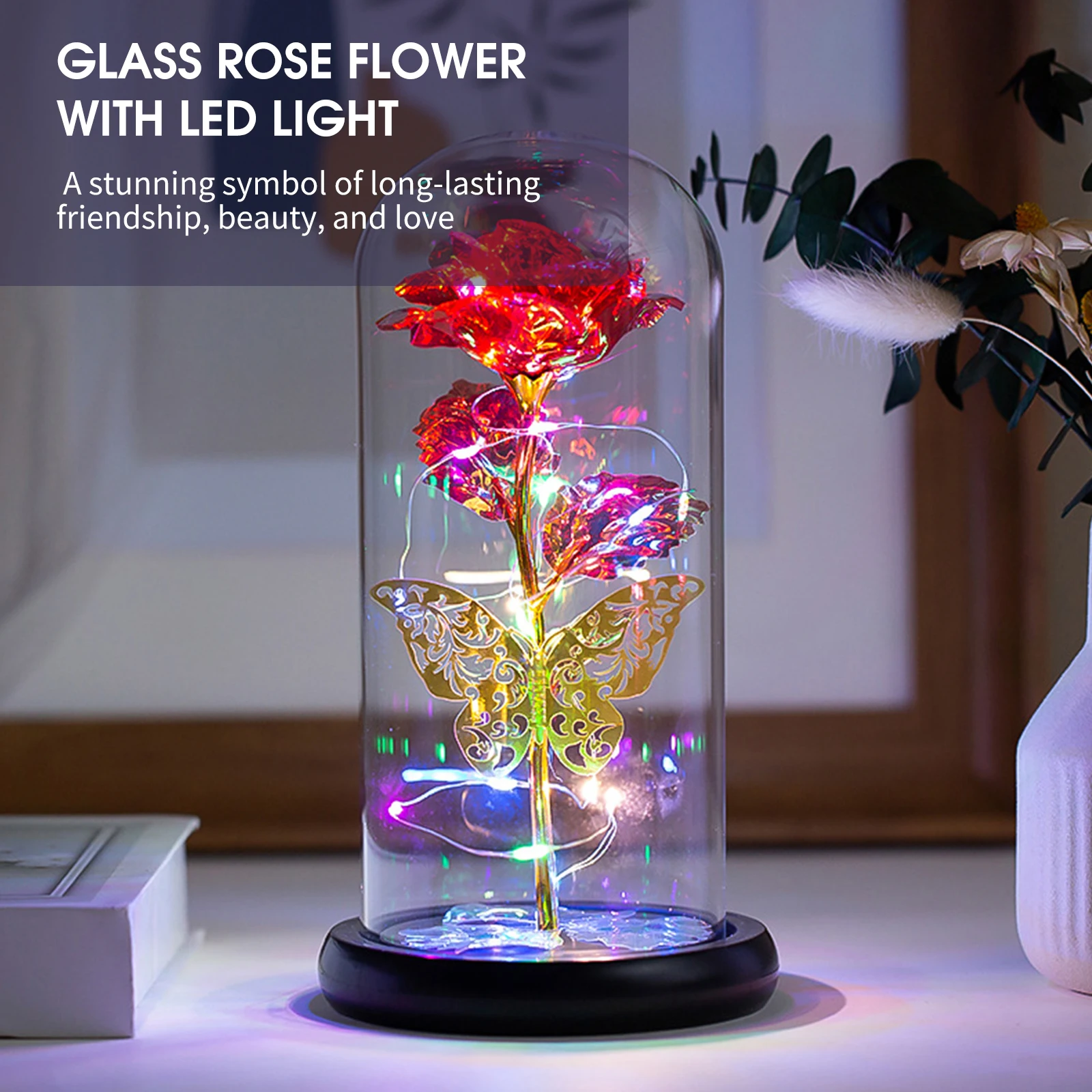 

Glass Rose Flower LED Colorful Light Rose in Glass Forever Rose Flower Present for Valentine Day Gifts Wedding Festivals Decor