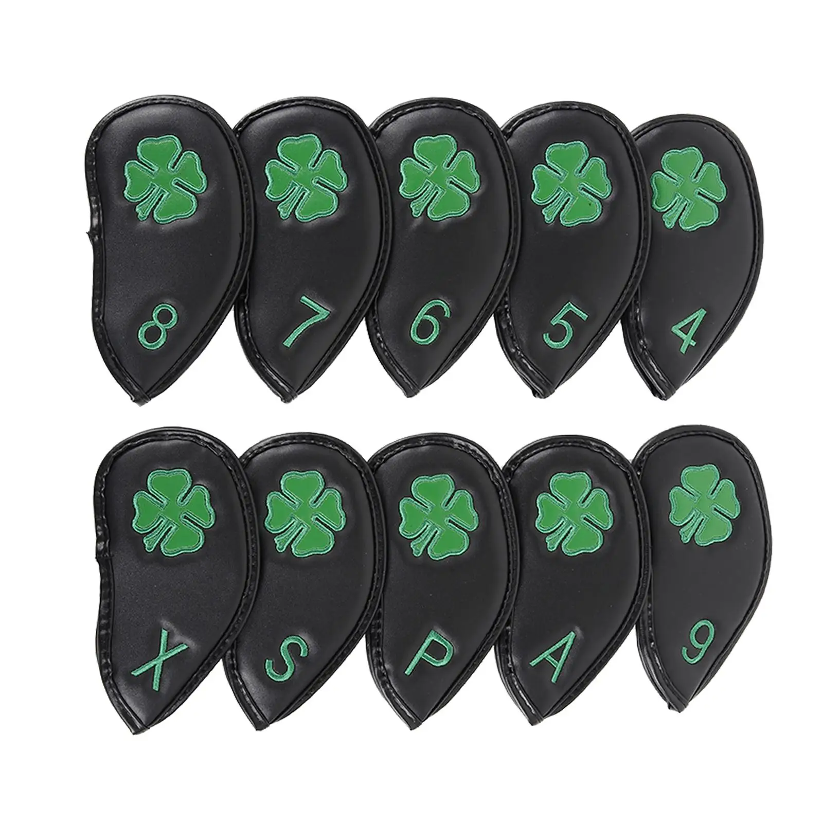 

10x Golf Iron Headcovers Sticky Closure Golf Wedge Covers Waterproof Four Leaf Golf Iron Covers Set Fit All Brands