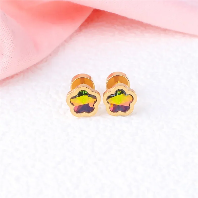 Модные Разноцветные серьги-гвоздики в стиле панк с цветами и кристаллами из