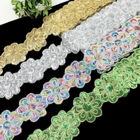 4 5 yards embroidery lace ribbons ethnic style colorful sequins webbing trim with adhesive for diy sewing clothing accessory