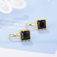 14k gold natural obsidian jewellry stud earring women origin obsidian 14 k yellow gold aretes de plata de ley 925 mujer earring
