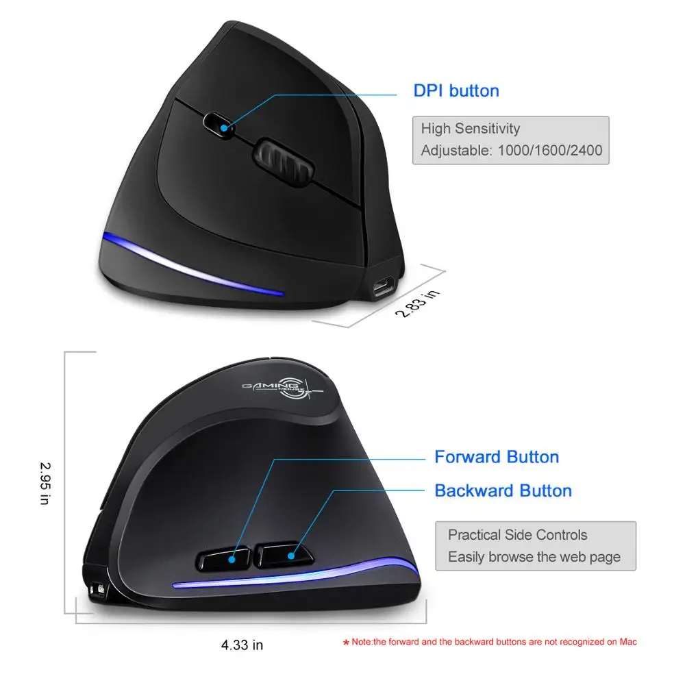 Мышь Lefon Вертикальная Беспроводная игровая 2 4 ГГц 2400 DPI |