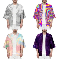 gradient 3d printing japanese womenmen summer casual bloom streetwear costume coat uniform cloak tops unisex kimono shirt
